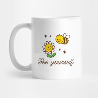 "Bee Yourself" funny pun with yellow bee and chrysanthemum - Confidence and self-expression t-shirt Mug